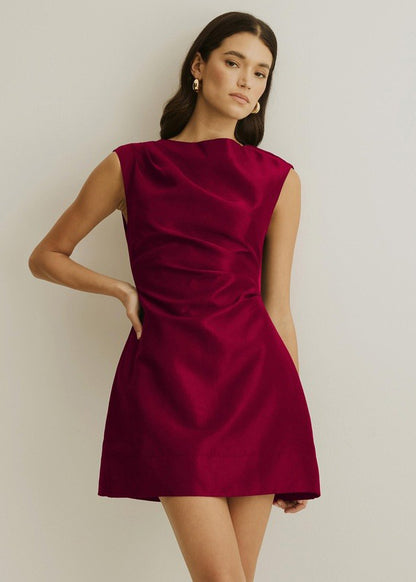 Satin straight-line cocktail dress